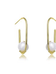 Genevive Sterling Silver Gold Plating Freshwater Pearl Hoop Earrings - Gold