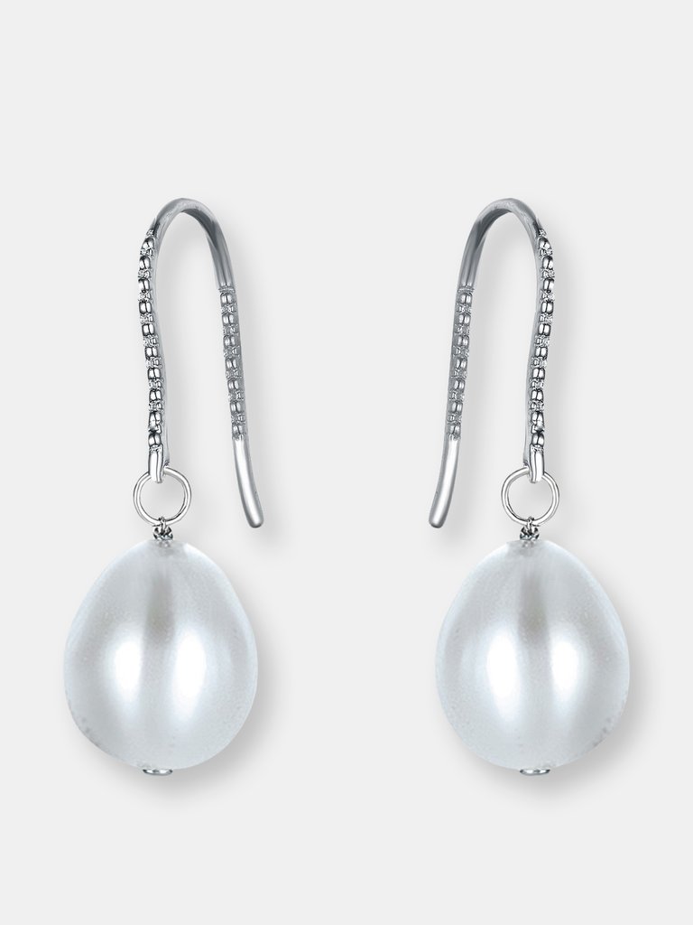 Genevive Sterling Silver Grey Pearl Drop Earrings - Silver