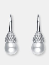 Genevive Sterling Silver Pearl and Cubic Zirconia Bulb Drop Earrings - White