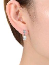 Genevive Sterling Silver Pearl and Cubic Zirconia Drop Earrings