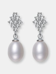 Genevive Sterling Silver Pearl and Cubic Zirconia Drop Earrings - Silver