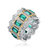 Genevive Sterling Silver Rhodium and 14K Gold Plated Emerald Cubic Zirconia Coctail Ring - Green