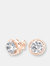 Genevive Sterling Silver Rose Gold Plated Cubic Zirconia Button Stud Earrings - Pink
