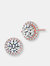 Genevive Sterling Silver Rose Gold Plated Cubic Zirconia Button Stud Earrings - Pink