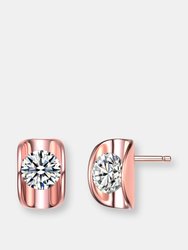 Genevive Sterling Silver Rose Gold Plated Cubic Zirconia Geometrical Stud Earrings