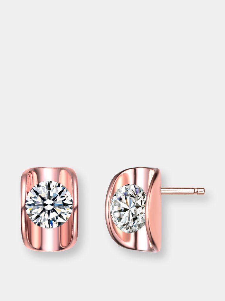 Genevive Sterling Silver Rose Gold Plated Cubic Zirconia Geometrical Stud Earrings