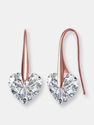 GENEVIVE Sterling Silver Rose Gold Plated Cubic Zirconia Heart Hook Earrings - Pink