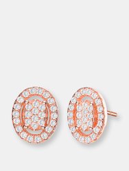 Genevive Sterling Silver Rose Gold Plated Cubic Zirconia Oval Earrings - Pink