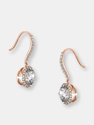 Genevive Sterling Silver Rose Gold Plated Cubic Zirconia Round Euro Drop Earrings