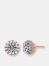 Genevive Sterling Silver Rose Gold Plated Cubic Zirconia Round Stud Earrings - Pink