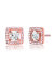 Genevive Sterling Silver Rose Gold Plated Cubic Zirconia Square Halo Stud Earrings - Pink