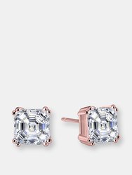 Genevive Sterling Silver Rose Gold Plated Cubic Zirconia Square Stud Earrings - Pink