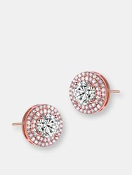 Genevive Sterling Silver Rose Gold Plated Cubic Zirconia Stud Earrings