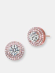 Genevive Sterling Silver Rose Gold Plated Cubic Zirconia Stud Earrings - Pink