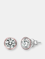 Genevive Sterling Silver Rose Gold Plated Cubic Zirconia Stud Earrings - Pink