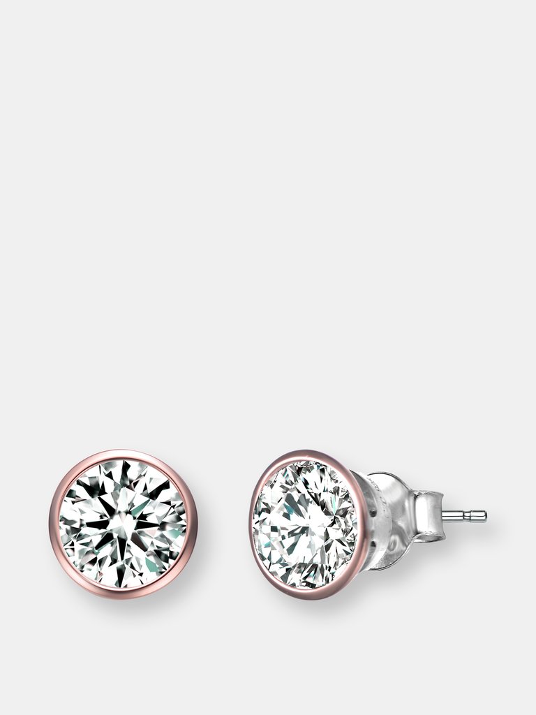 Genevive Sterling Silver Rose Gold Plated Cubic Zirconia Stud Earrings - Pink