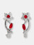 GENEVIVE Sterling Silver Ruby Cubic Zirconia Flower Huggie Earrings - Red