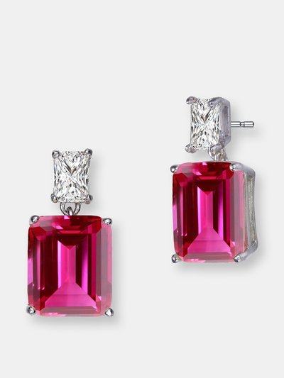 Genevive GENEVIVE Sterling Silver Ruby Cubic Zirconia Rectangle Stud Earrings product