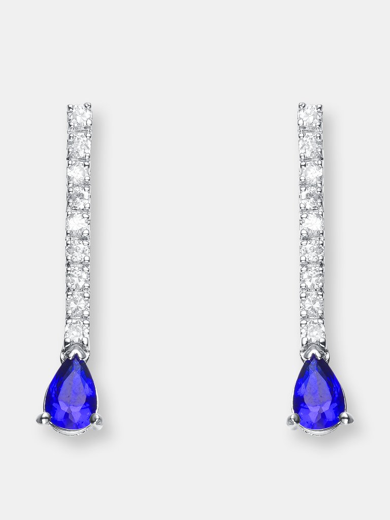 Genevive Sterling Silver Sapphire Cubic Zirconia Drop Earrings - Blue