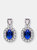 Genevive Sterling Silver Sapphire Cubic Zirconia Halo Drop Earrings - Blue