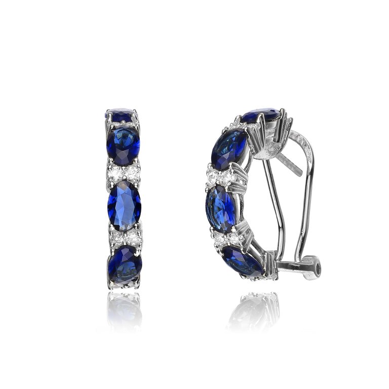 Genevive Sterling Silver Sapphire Cubic Zirconia Petite Hoop Earrings - Blue