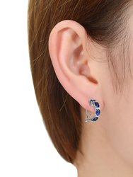 Genevive Sterling Silver Sapphire Cubic Zirconia Petite Hoop Earrings