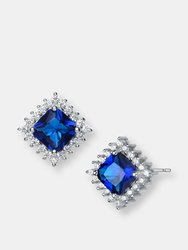 Genevive Sterling Silver Sapphire Cubic Zirconia Square Earrings - Blue