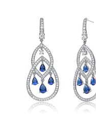 Genevive Sterling Silver Sapphire CZ Double Teardrop Chandelier Earrings