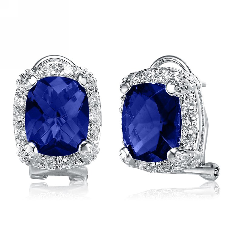 Genevive Sterling Silver White Cubic Zirconia Solitaire Earrings - Blue
