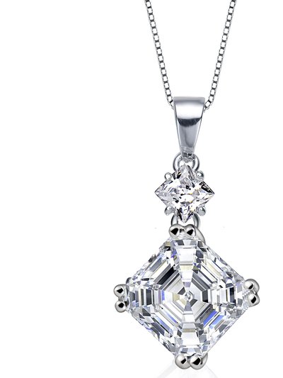 Genevive Genevive Sterling Silver White Cubic Zirconia Square Asscher-Cut Pendant Necklace product