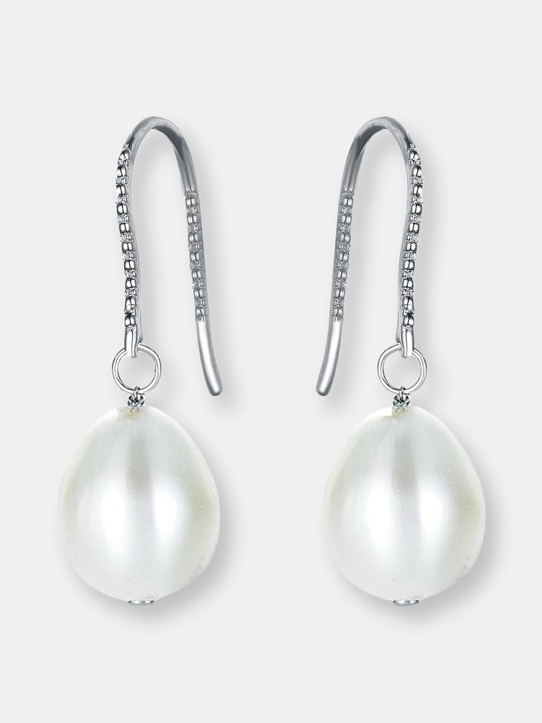 Genevive Sterling Silver White Pearl Drop Earrings - Silver