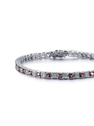 Genevive Sterling Silver with Amethyst Cubic Zirconia Square Link Tennis Bracelet - Brown