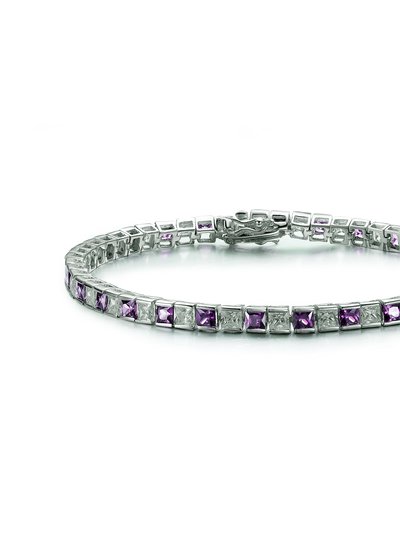 Genevive Genevive Sterling Silver with Amethyst Cubic Zirconia Square Link Tennis Bracelet product