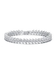 Genevive Sterling Silver with Diamond Cubic Zirconia 2-Stone Cluster Link Tennis Bracelet - White