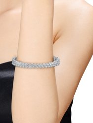 Genevive Sterling Silver with Diamond Cubic Zirconia 2-Stone Cluster Link Tennis Bracelet