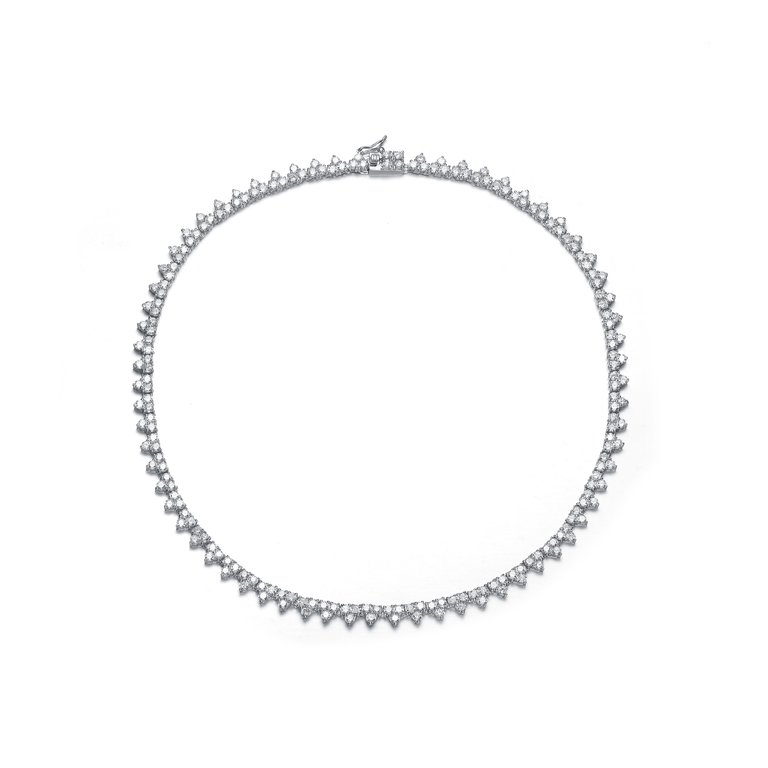 Genevive Sterling Silver with Diamond Cubic Zirconia Tennis Chain Layering Necklace - White
