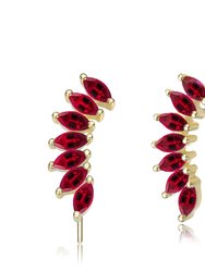 Genevive Sterling Silver with Gold Plated Ruby Cubic Zirconia Earrings - Red