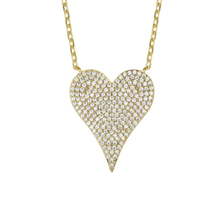 Genevive Sterling Silver with Pave Cubic Zirconia Heart Layering Necklace - Gold