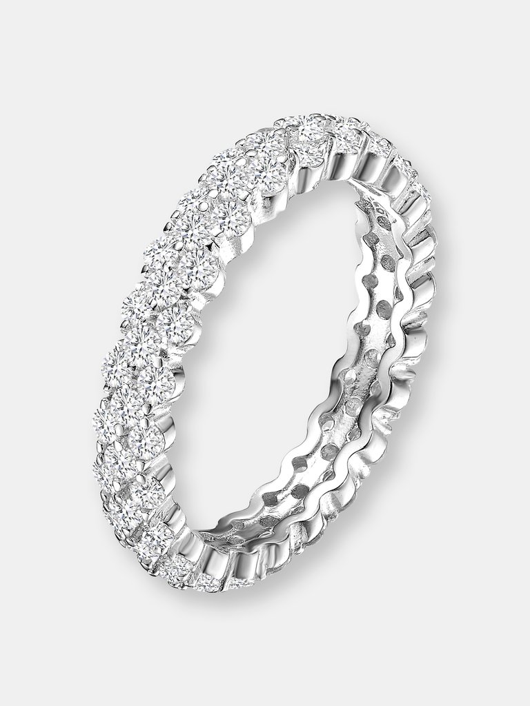 Genevive Sterling Silver with white gold Plated Clear Round Cubic Zirconia Curved Eternity Ring - Sterling Silver