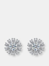 Genevive Sterlling Silver Cubic Zirconia Flower Stud Earrings