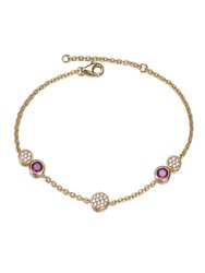 GigiGirl Kids/Teens Sterling Silver 14k Gold Plated Ruby & Clear Cubic Zirconia Cable Chain Bracelet - Ruby & Clear