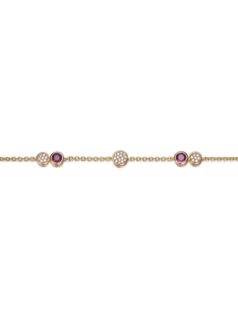 GigiGirl Kids/Teens Sterling Silver 14k Gold Plated Ruby & Clear Cubic Zirconia Cable Chain Bracelet