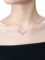 Gigigirl Kids/Teens Sterling Silver White Gold Plated with Rainbow Cubic Zirconia "V" Pendant Necklace