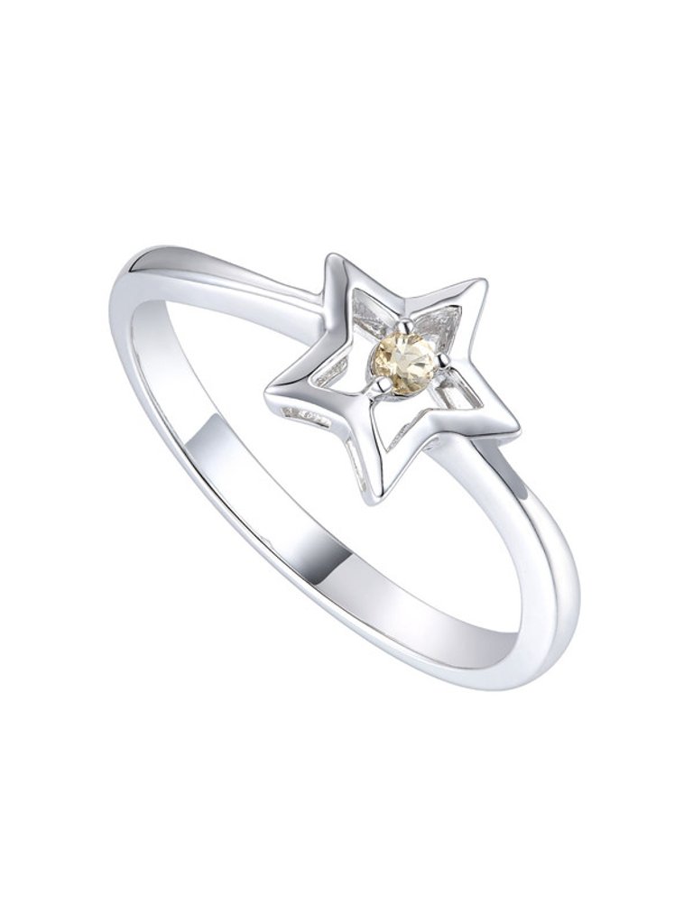 GigiGirl Kids/Teens Sterling Silver White Gold Plated With Yellow Tourmaline Gemstone Star Ring - Gold