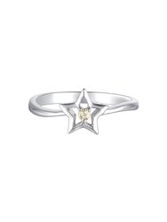 GigiGirl Kids/Teens Sterling Silver White Gold Plated With Yellow Tourmaline Gemstone Star Ring