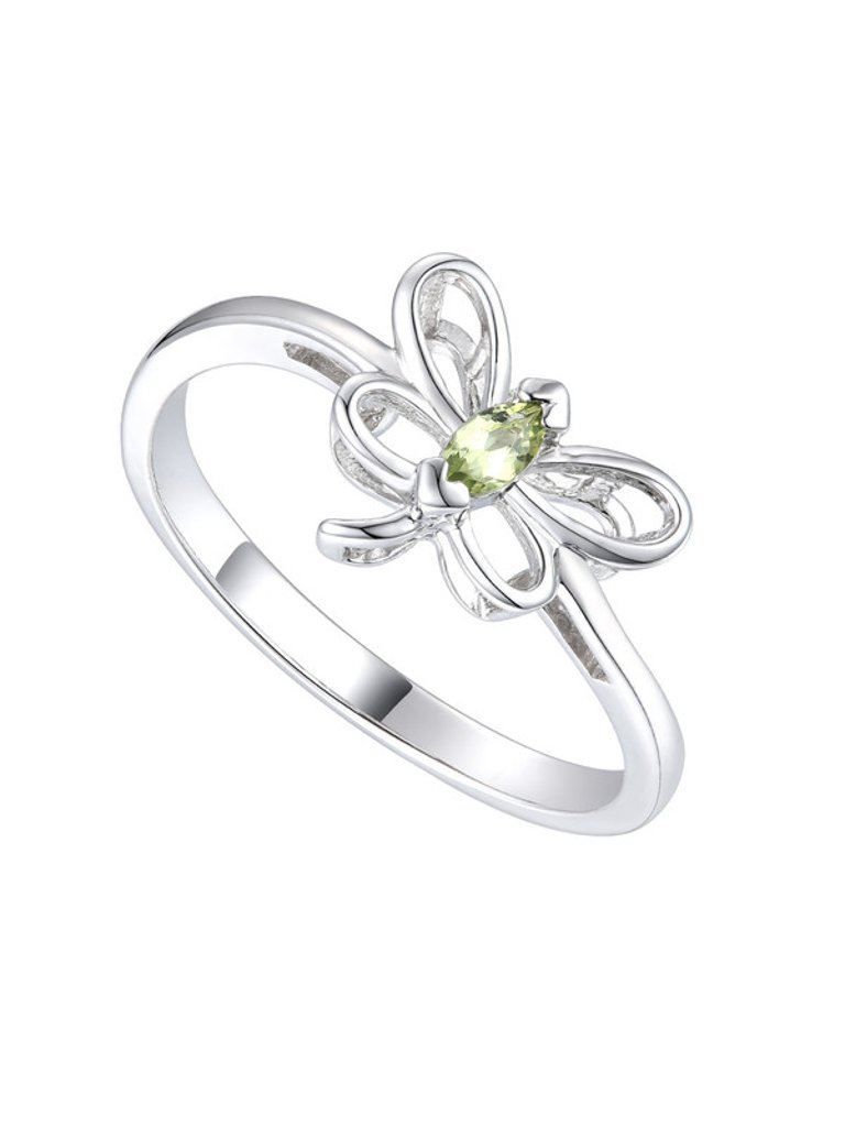 GigiGirl Kids/Teens Sterling Silver With Peridot Tourmaline Gemstone Butterfly Ring - Peridot