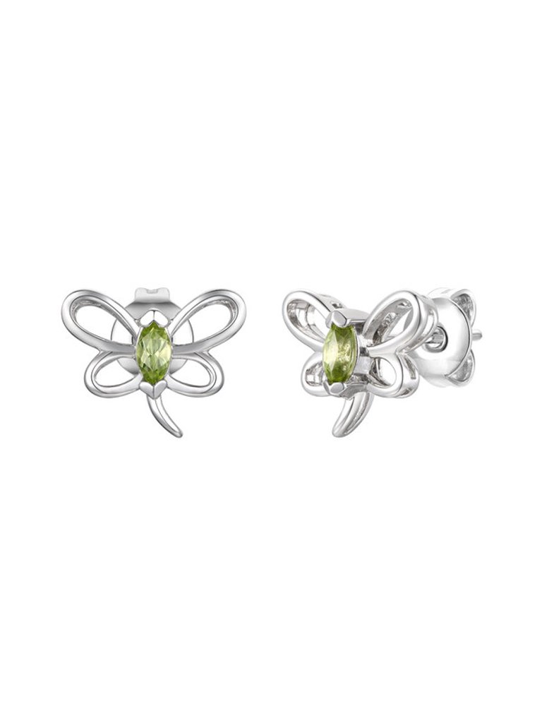 GigiGirl Kids/Teens Sterling Silver With Peridot Tourmaline Gemstone Butterfly Stud Earrings - Peridot