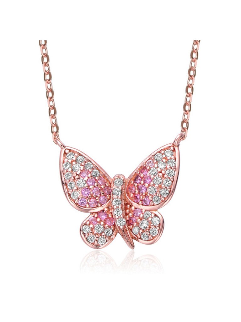 Gigigirl Teens Sterling Silver 18k Rose Gold Plated Ruby Cubic Zirconia Butterfly Necklace - Rose