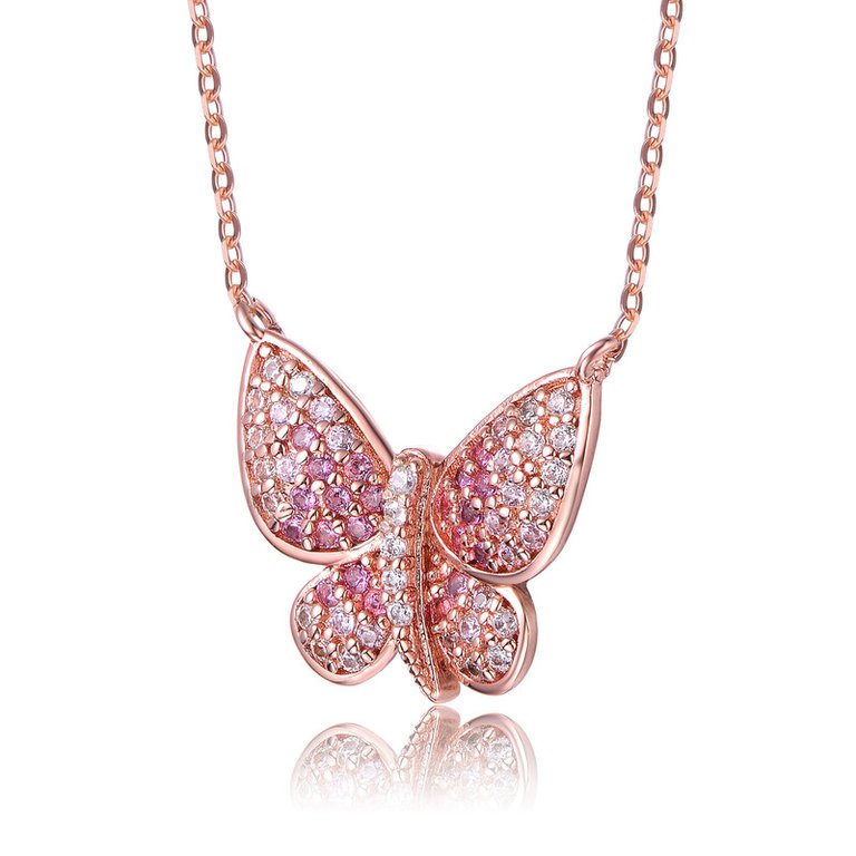 Gigigirl Teens Sterling Silver 18k Rose Gold Plated Ruby Cubic Zirconia Butterfly Necklace