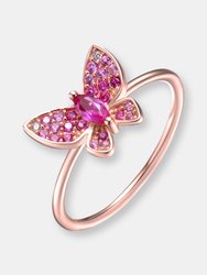 GigiGirl Teens Sterling Silver 18k Rose Gold Plated with Ruby Red Cubic Zirconia Small Butterfly Ring - Rose Gold